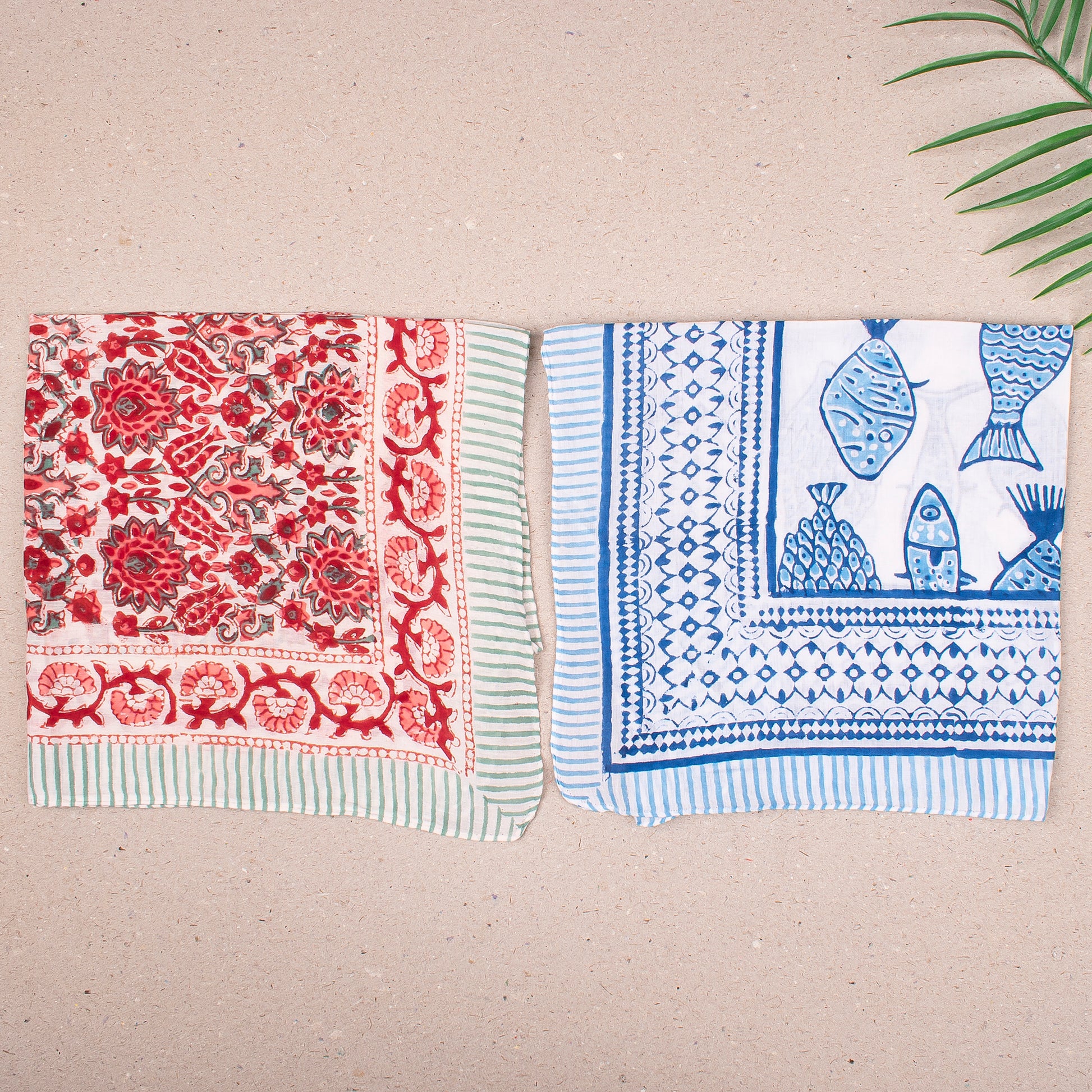 Soft Cotton Boho Bandana, Handmade Wrap For Neck Or Face, Lightweight Scarf With Artistic Block Print Vintage Inspired Gift - 10pcs