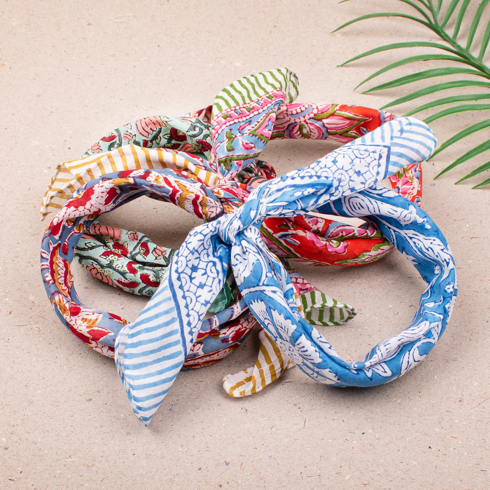 Lightweight Cotton Bandana For Men & Women, Handmade Reusable Headwrap With Boho Block Print, Scarf For Neck, Face Or Hair - 4pcs