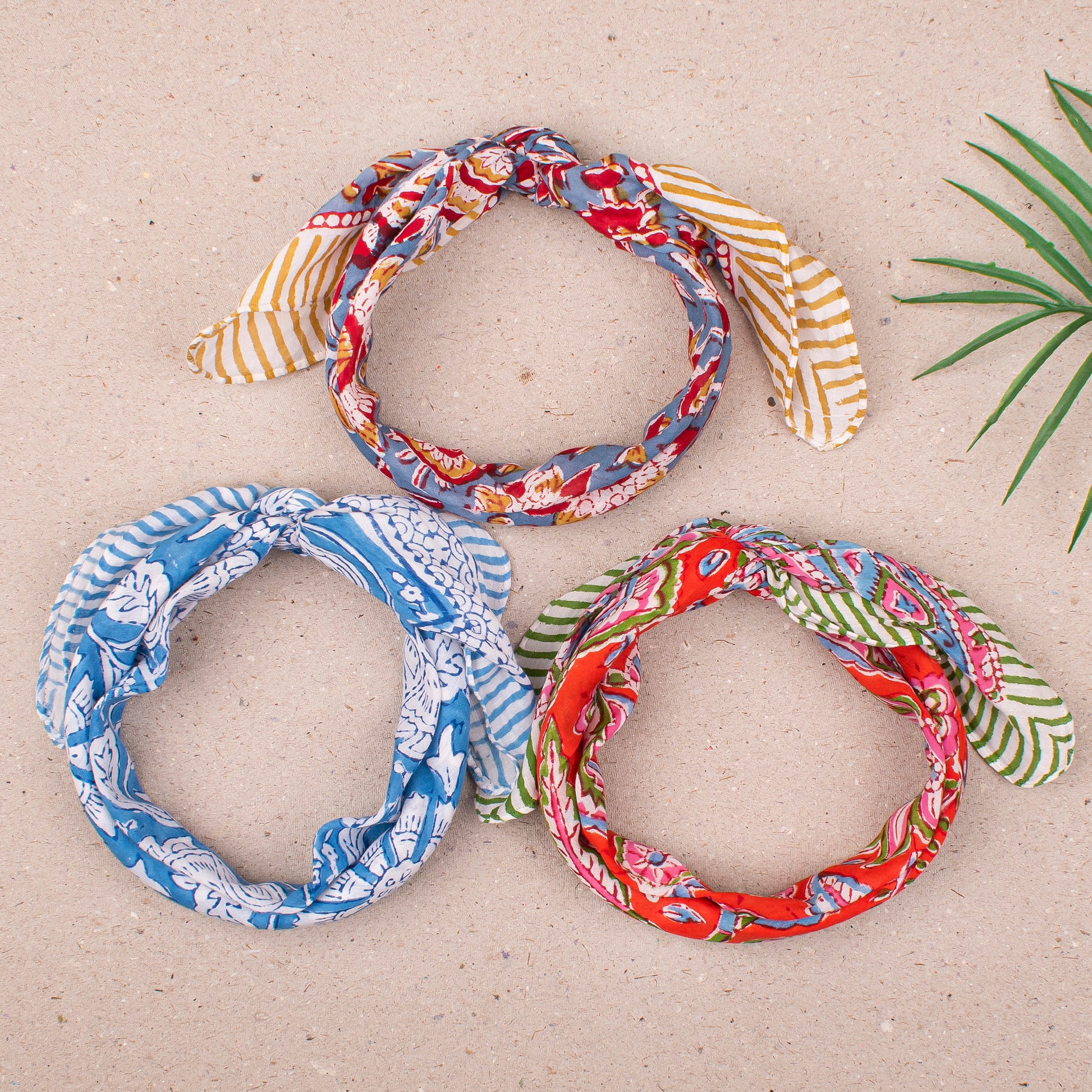 Hand Block Print Cotton Bandana, Lightweight Headwrap For Him Or Her, Stylish Reusable Face Or Neck Scarf, Boho Inspired Hair Wrap - 3pcs