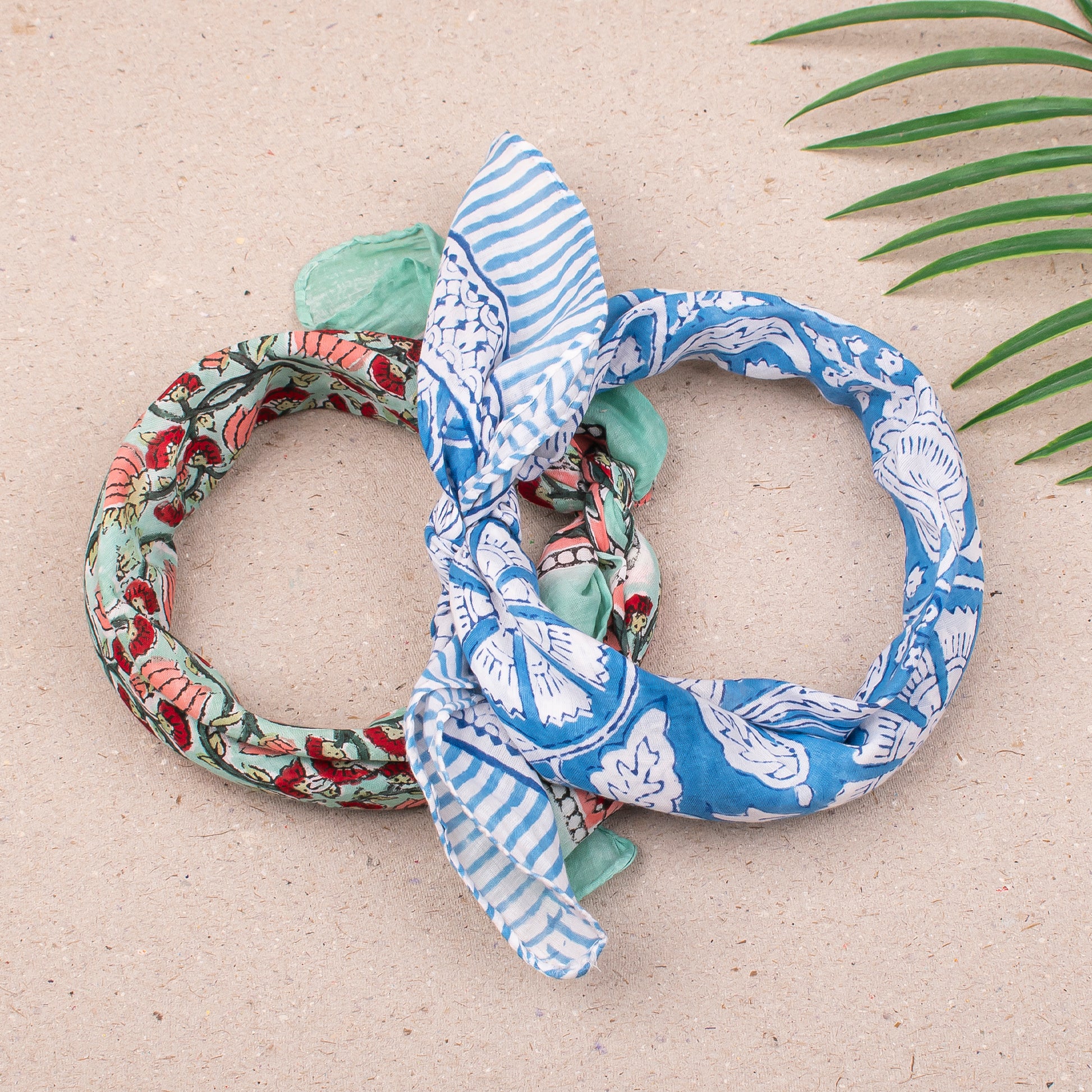 Lightweight Cotton Headwrap, Boho Bandana For Summer Style, Hand Block Print Scarf For Hair Or Face, Unisex Fashion Accessory - 2pcs