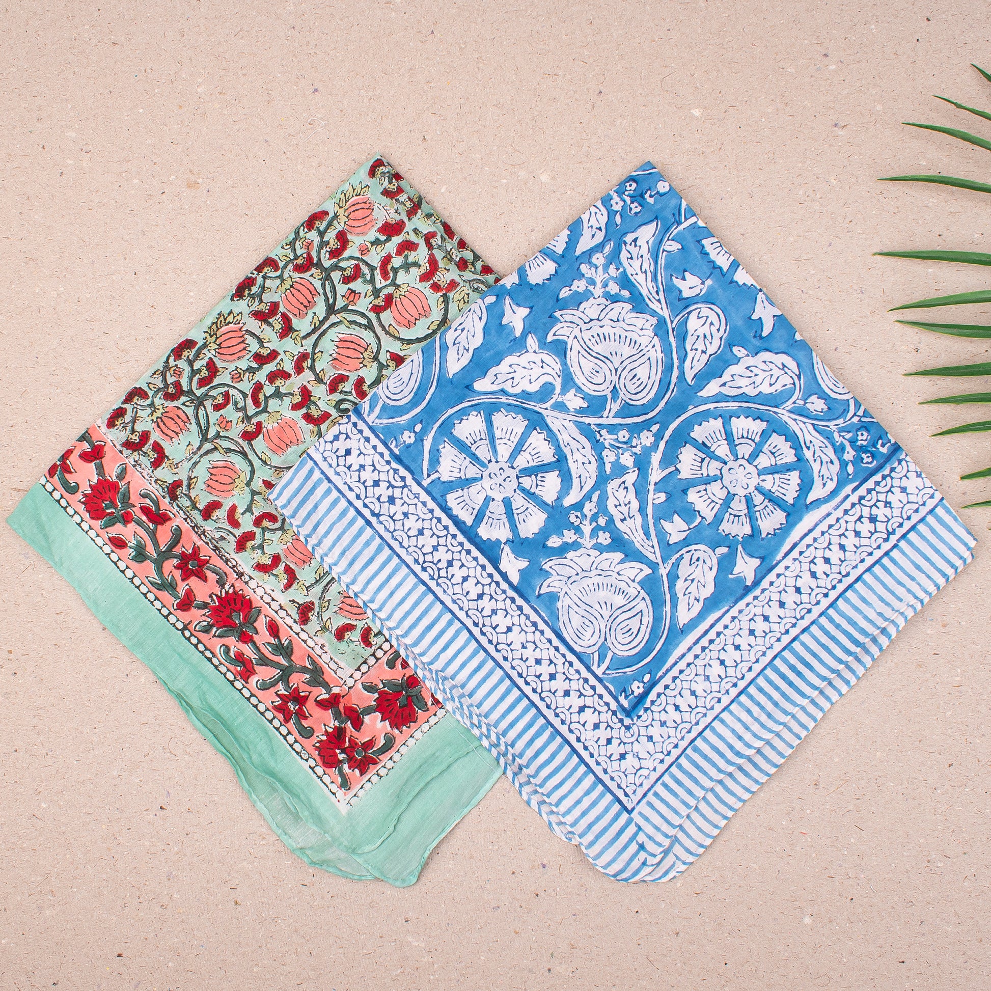 Lightweight Cotton Headwrap, Boho Bandana For Summer Style, Hand Block Print Scarf For Hair Or Face, Unisex Fashion Accessory - 2pcs