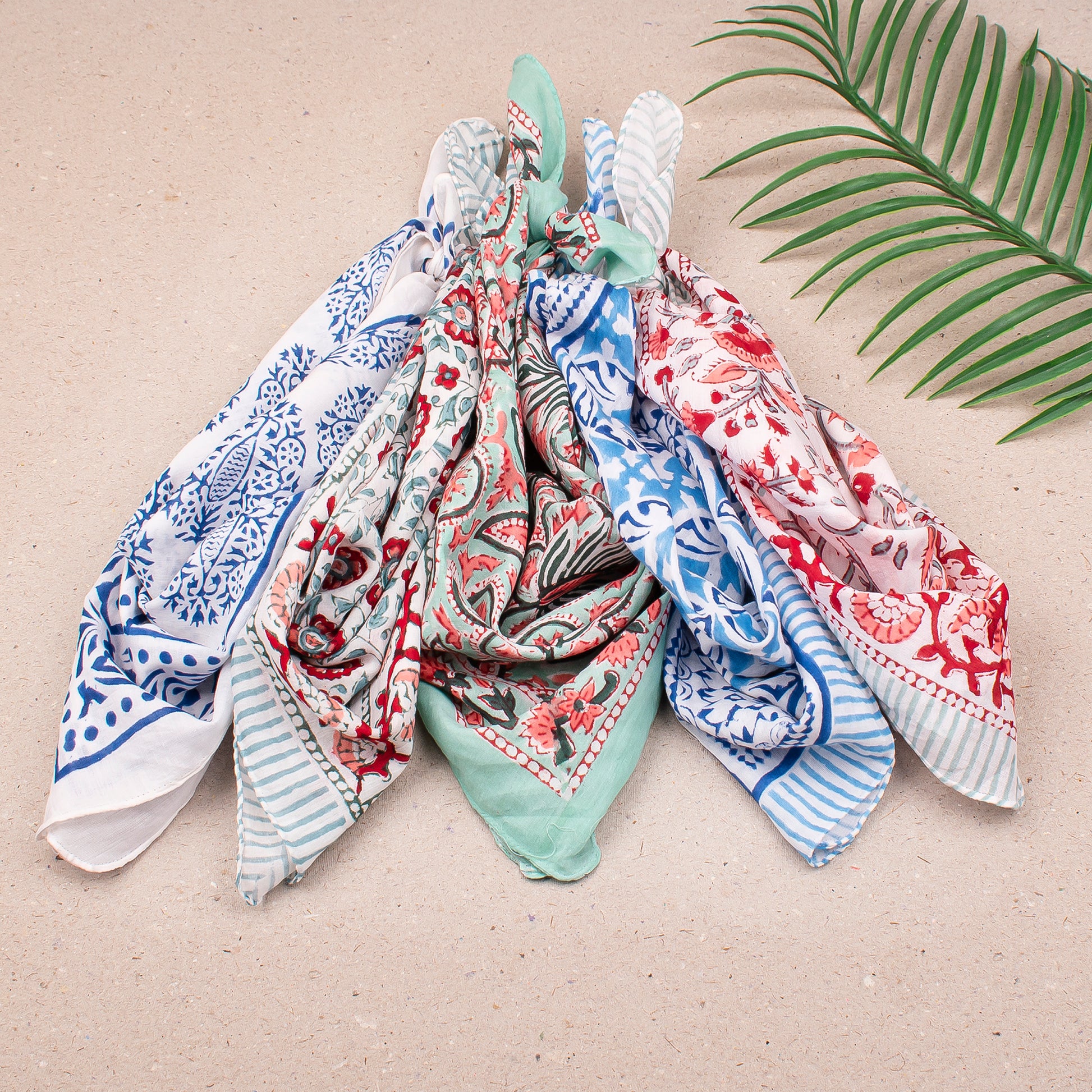 Handmade Cotton Bandana With Floral Prints, Lightweight Headwrap For Neck Or Face, Boho Festival Fashion For Her, Summer Wrap Gift - 5pcs