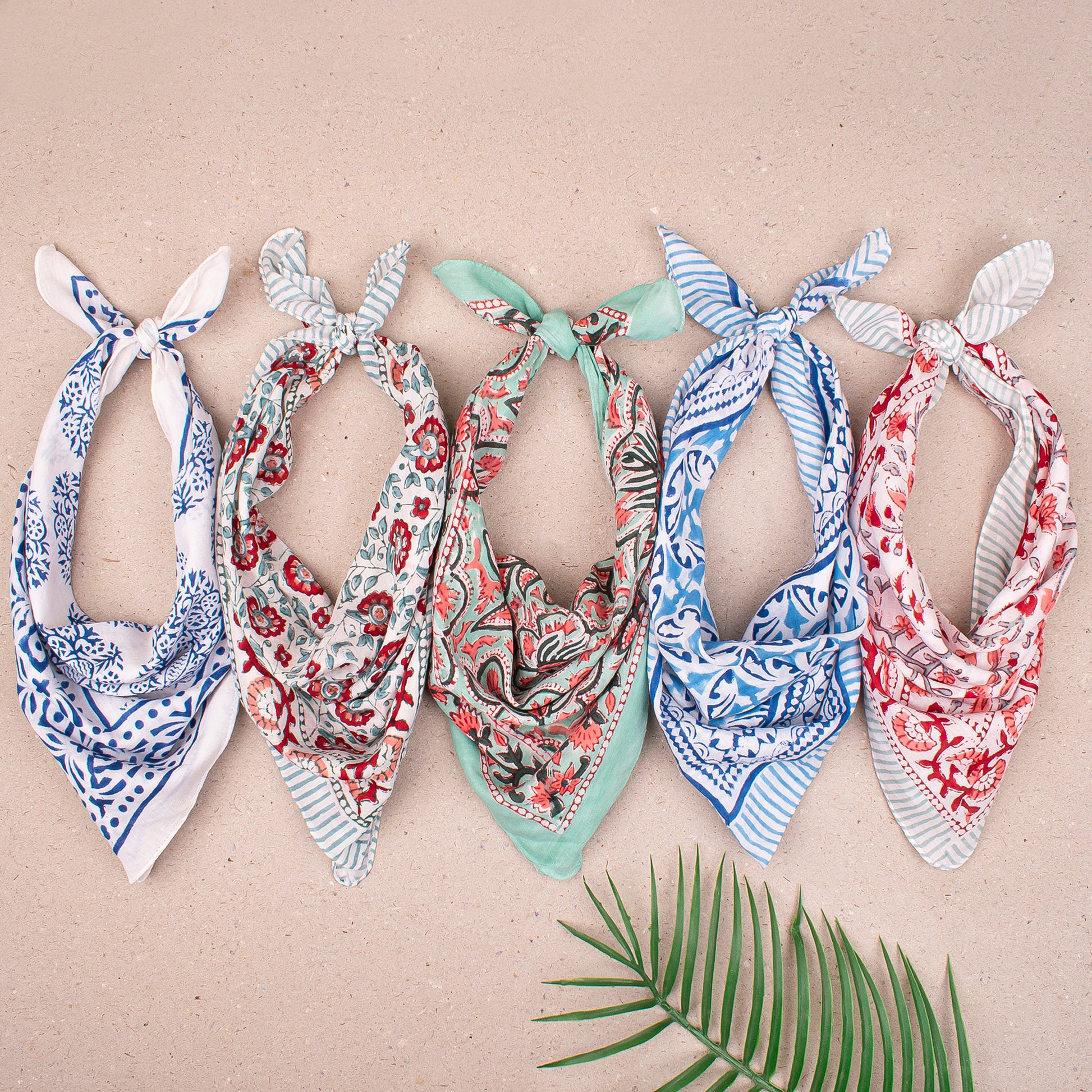 Handmade Cotton Bandana With Floral Prints, Lightweight Headwrap For Neck Or Face, Boho Festival Fashion For Her, Summer Wrap Gift - 5pcs