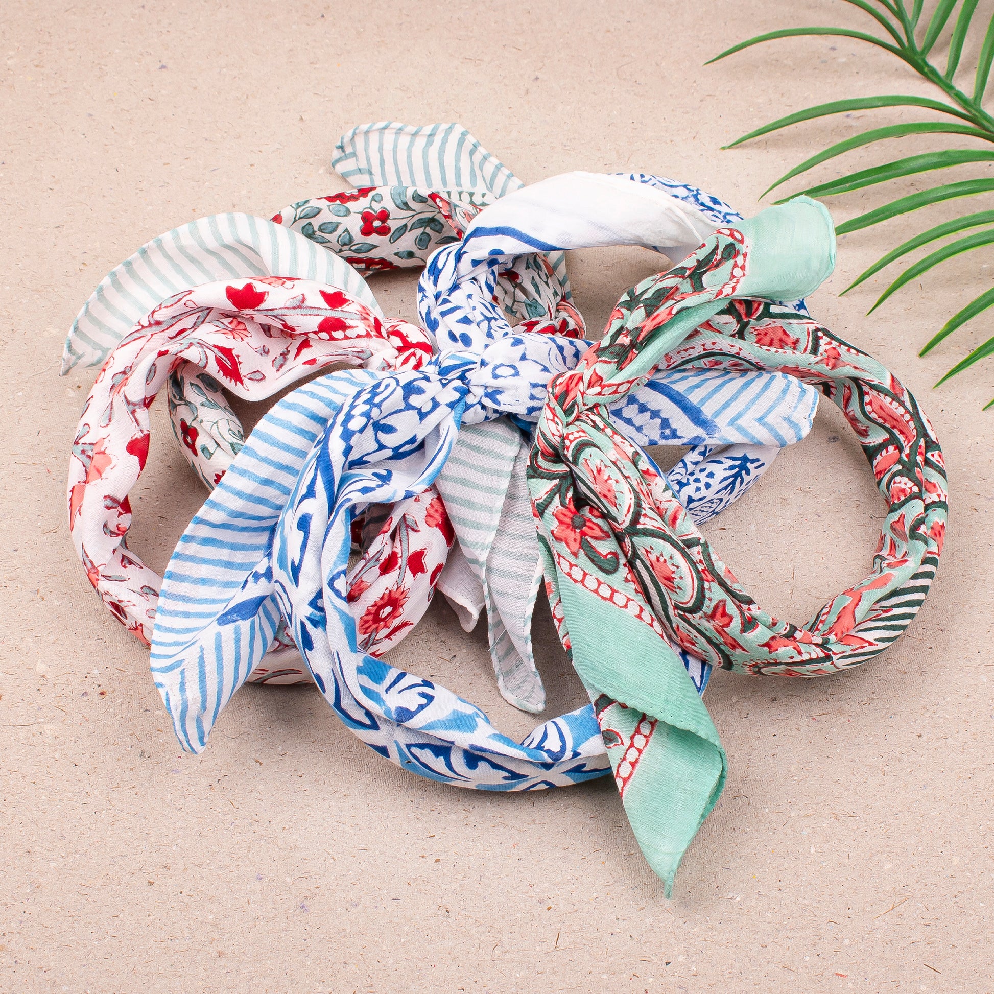 Handmade Cotton Bandana With Floral Prints, Lightweight Headwrap For Neck Or Face, Boho Festival Fashion For Her, Summer Wrap Gift - 5pcs