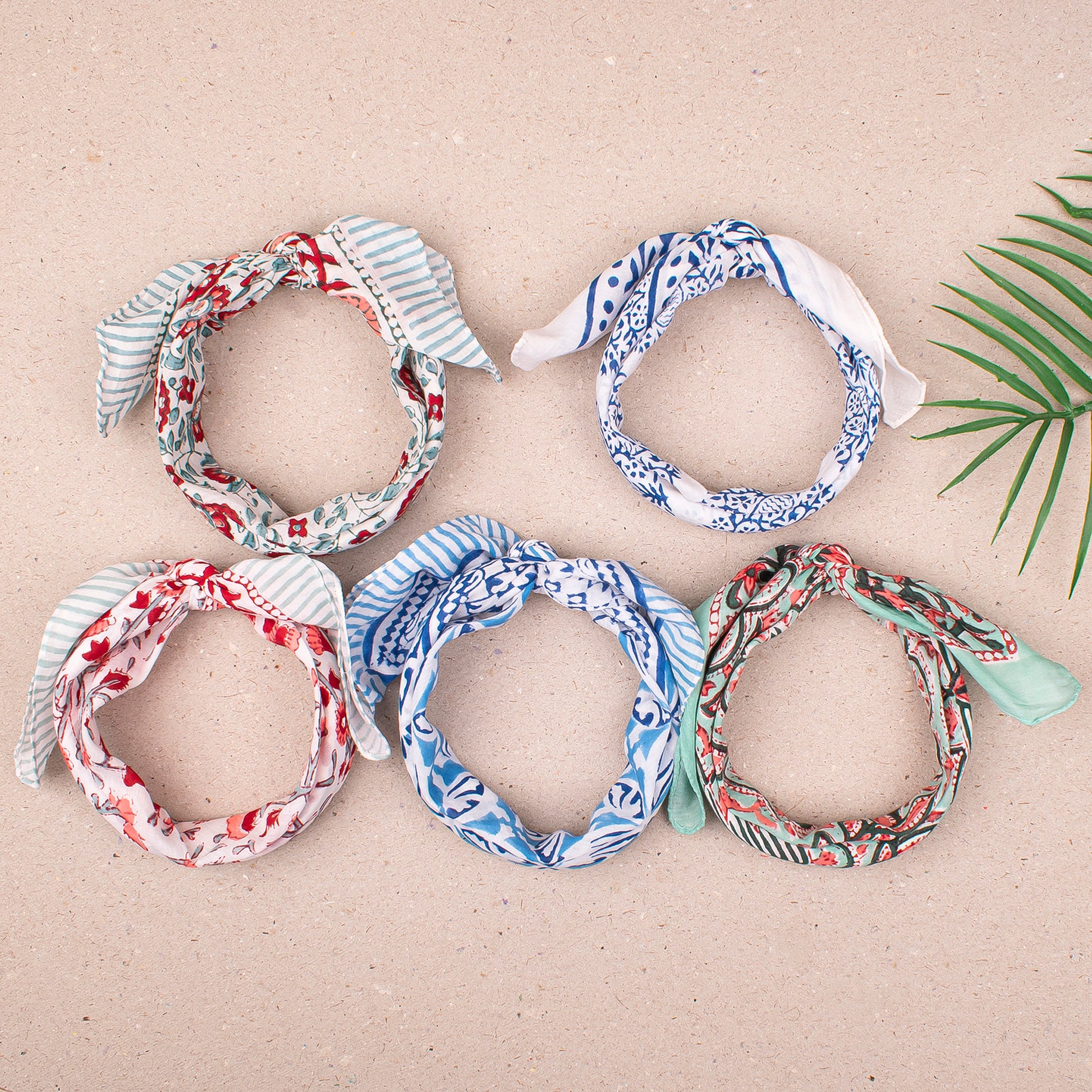 Handmade Cotton Bandana With Floral Prints, Lightweight Headwrap For Neck Or Face, Boho Festival Fashion For Her, Summer Wrap Gift - 5pcs