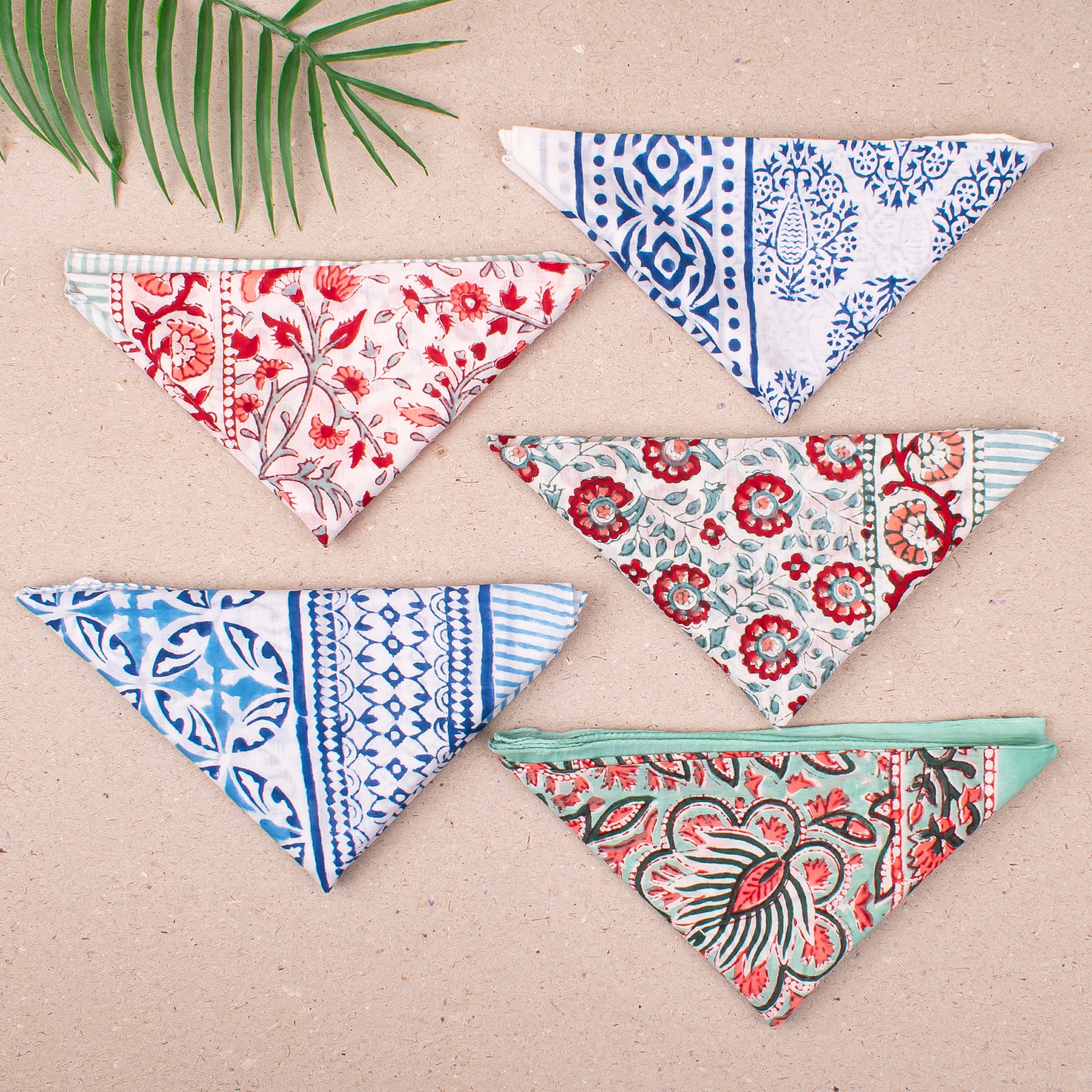 Handmade Cotton Bandana With Floral Prints, Lightweight Headwrap For Neck Or Face, Boho Festival Fashion For Her, Summer Wrap Gift - 5pcs