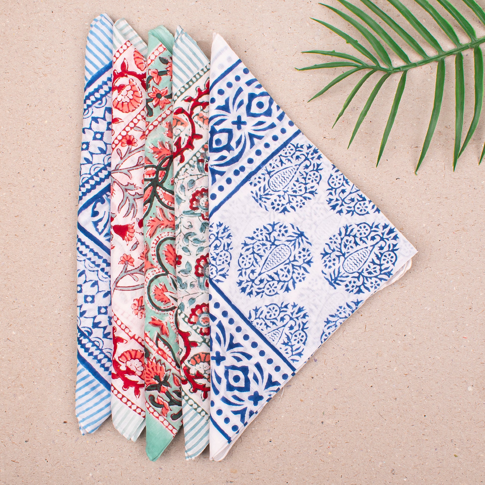 Handmade Cotton Bandana With Floral Prints, Lightweight Headwrap For Neck Or Face, Boho Festival Fashion For Her, Summer Wrap Gift - 5pcs