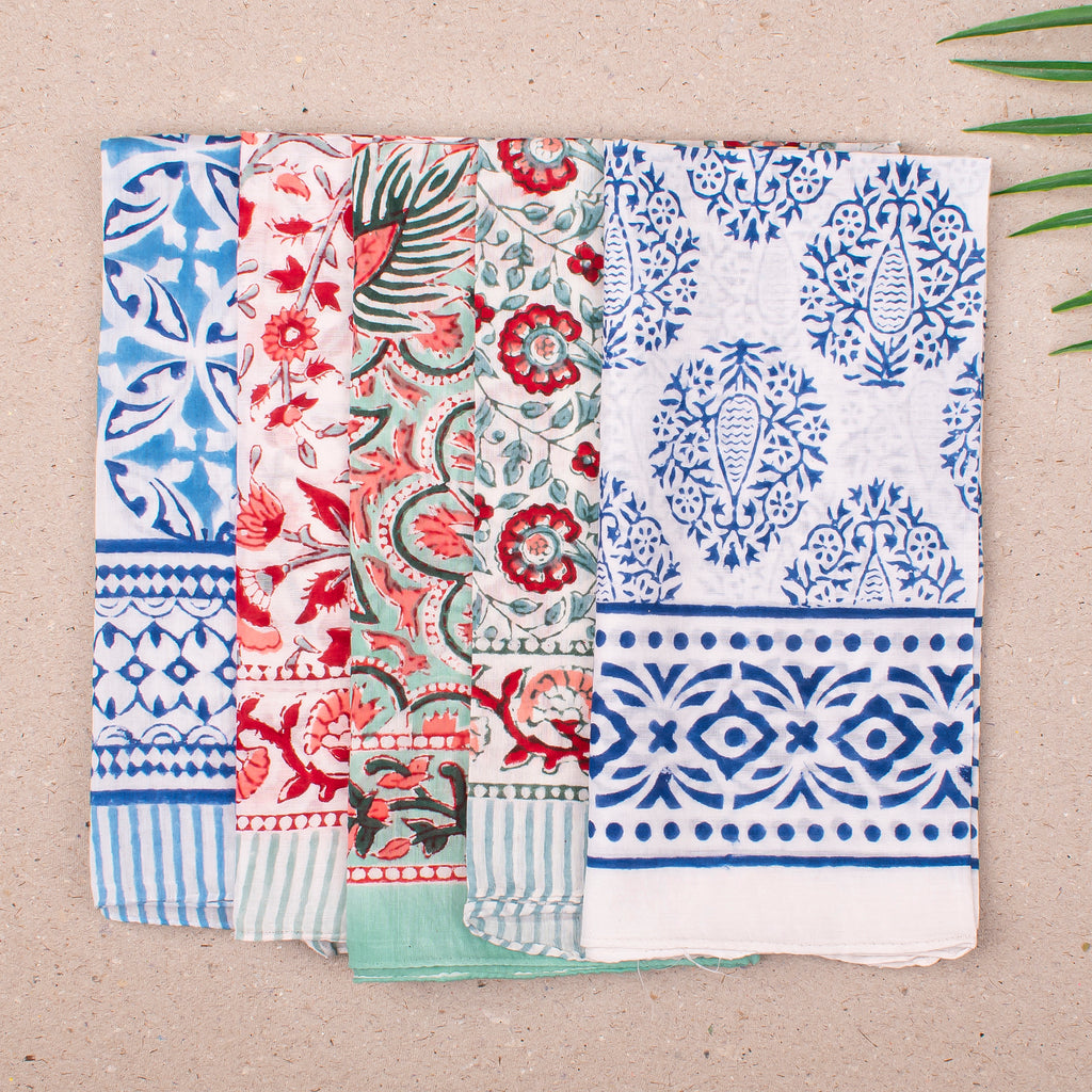 Handmade Cotton Bandana With Floral Prints, Lightweight Headwrap For Neck Or Face, Boho Festival Fashion For Her, Summer Wrap Gift - 5pcs
