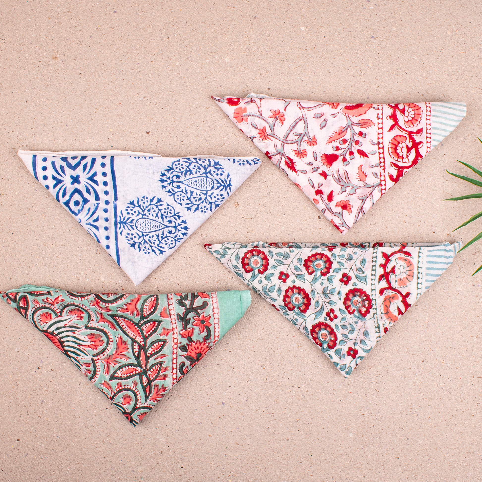 Soft Cotton Bandana Scarf, Boho Block Print Headwrap, Lightweight Hair Or Neck Accessory, Handmade For Outdoor Style - 4pcs