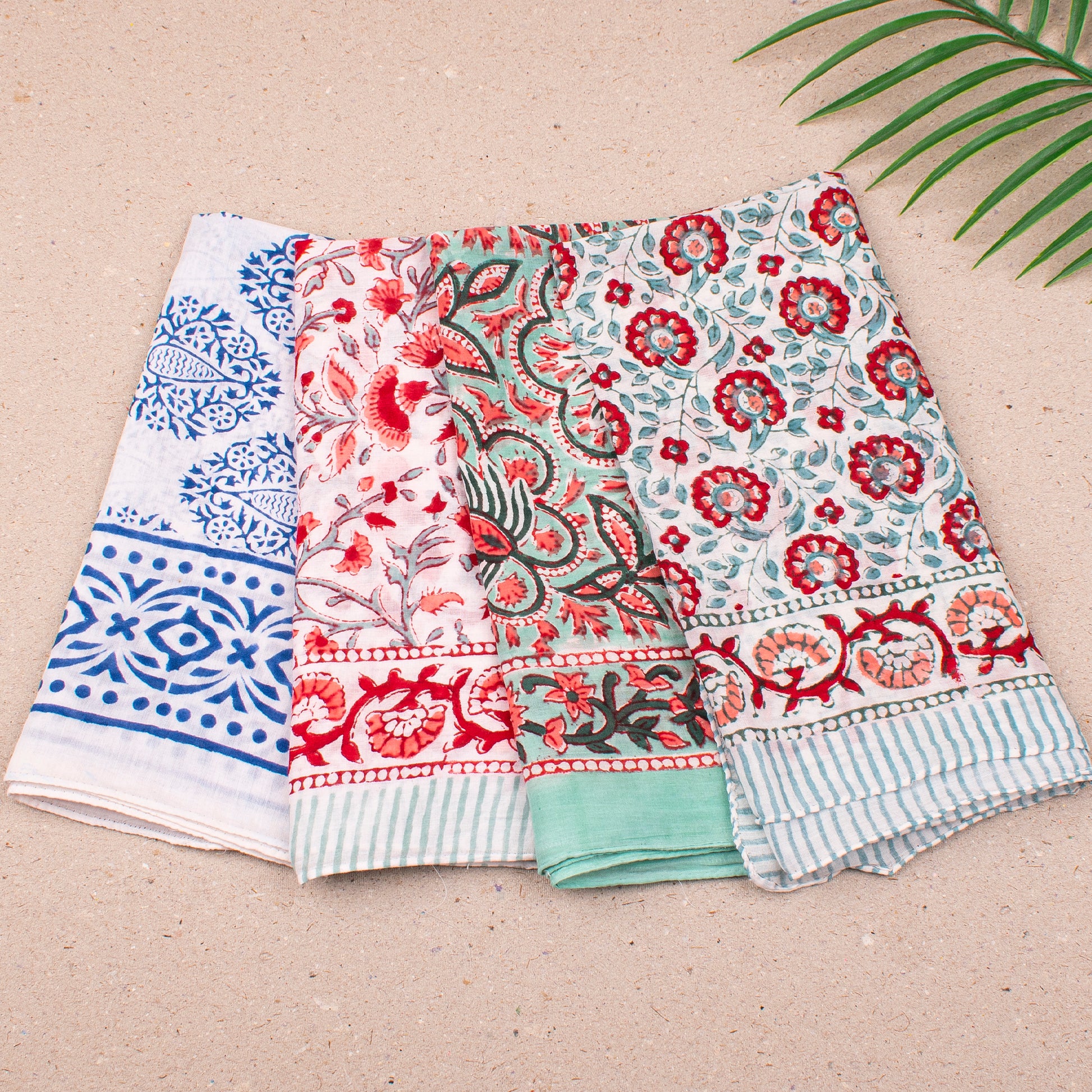 Soft Cotton Bandana Scarf, Boho Block Print Headwrap, Lightweight Hair Or Neck Accessory, Handmade For Outdoor Style - 4pcs