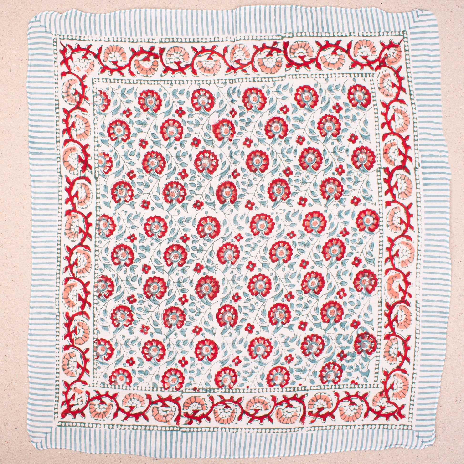 Artistic Boho Bandana Scarf For Her, Hand Block Printed Cotton Wrap For Face, Neck Or Hair, Lightweight Headwrap For Gifting - 2pcs