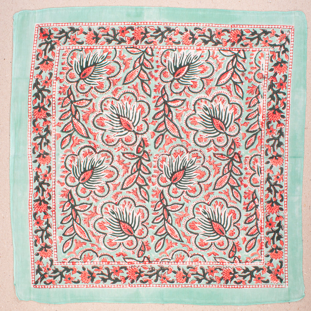 Artistic Boho Bandana Scarf For Her, Hand Block Printed Cotton Wrap For Face, Neck Or Hair, Lightweight Headwrap For Gifting - 2pcs