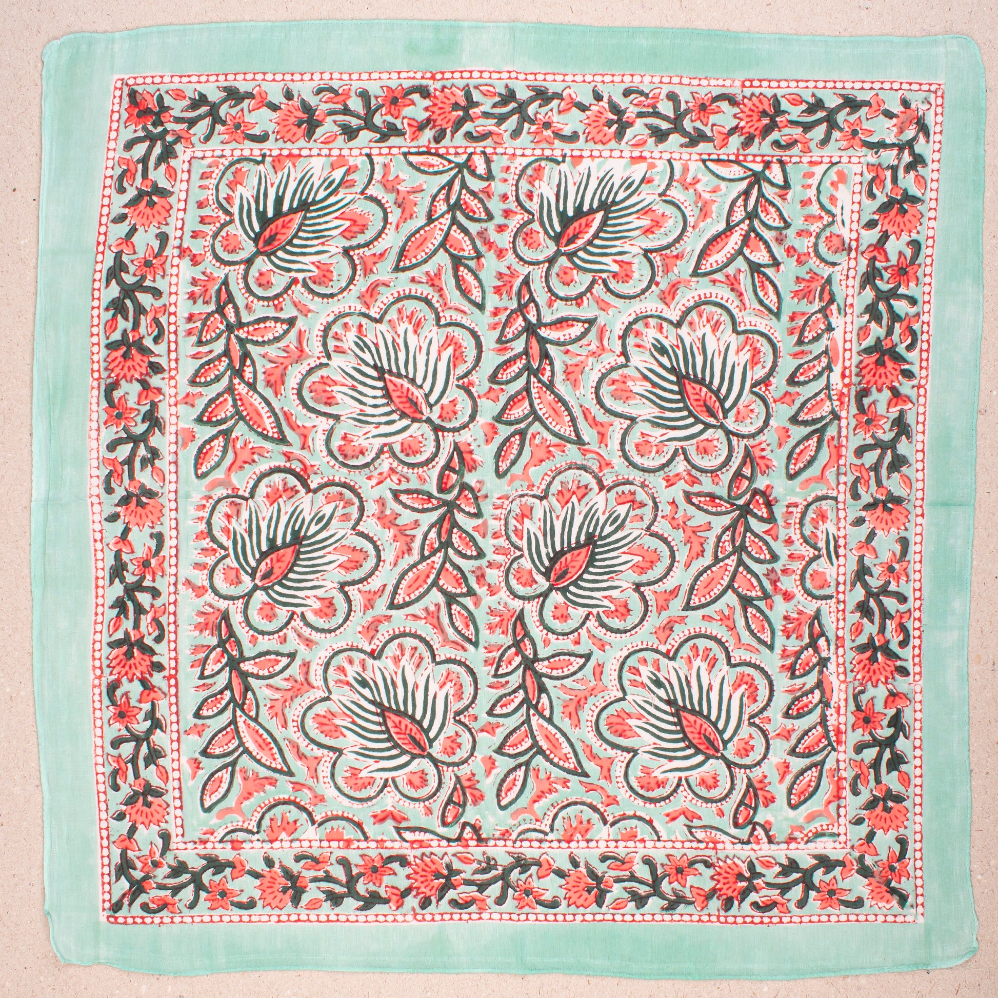 Artistic Boho Bandana Scarf For Her, Hand Block Printed Cotton Wrap For Face, Neck Or Hair, Lightweight Headwrap For Gifting - 2pcs