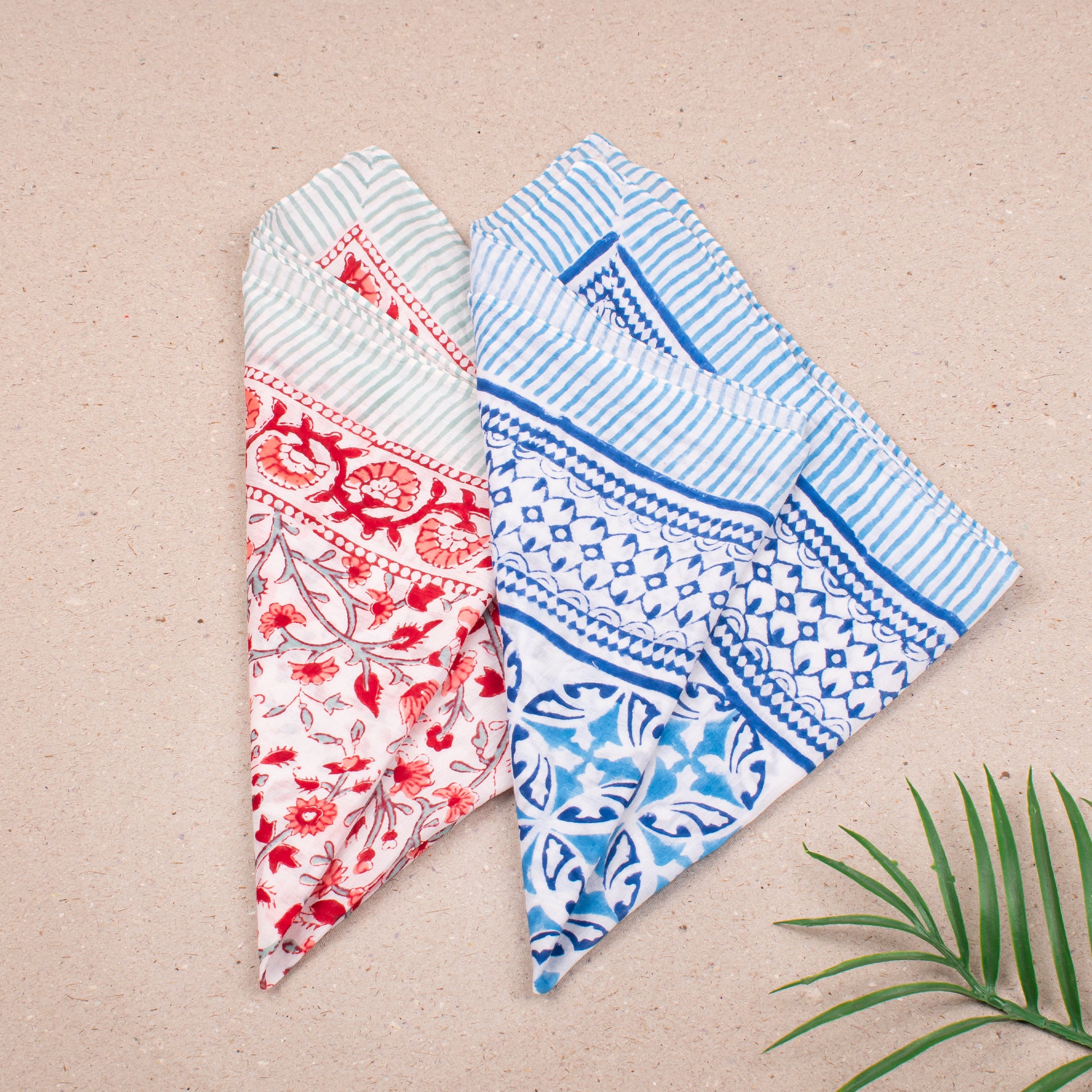 Handcrafted Cotton Bandana, Lightweight Block Printed Wrap For Face Or Neck, Boho Style Headwrap For Bikers & Hiker, Great Gift Idea - 2ps