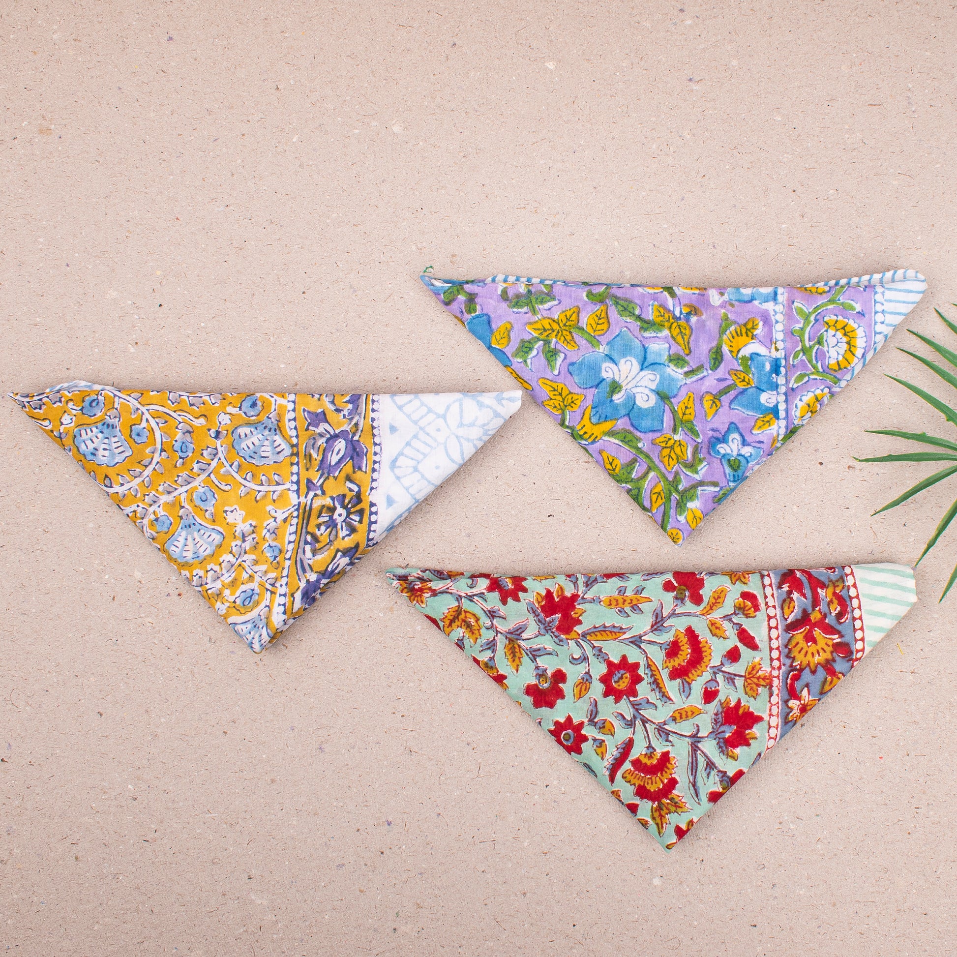 Lightweight Handmade Cotton Bandana, Reusable Boho Headwrap Scarf, Block Printed Summer Style For Hair, Neck Or Face, Perfect Gift Idea - 3pcs