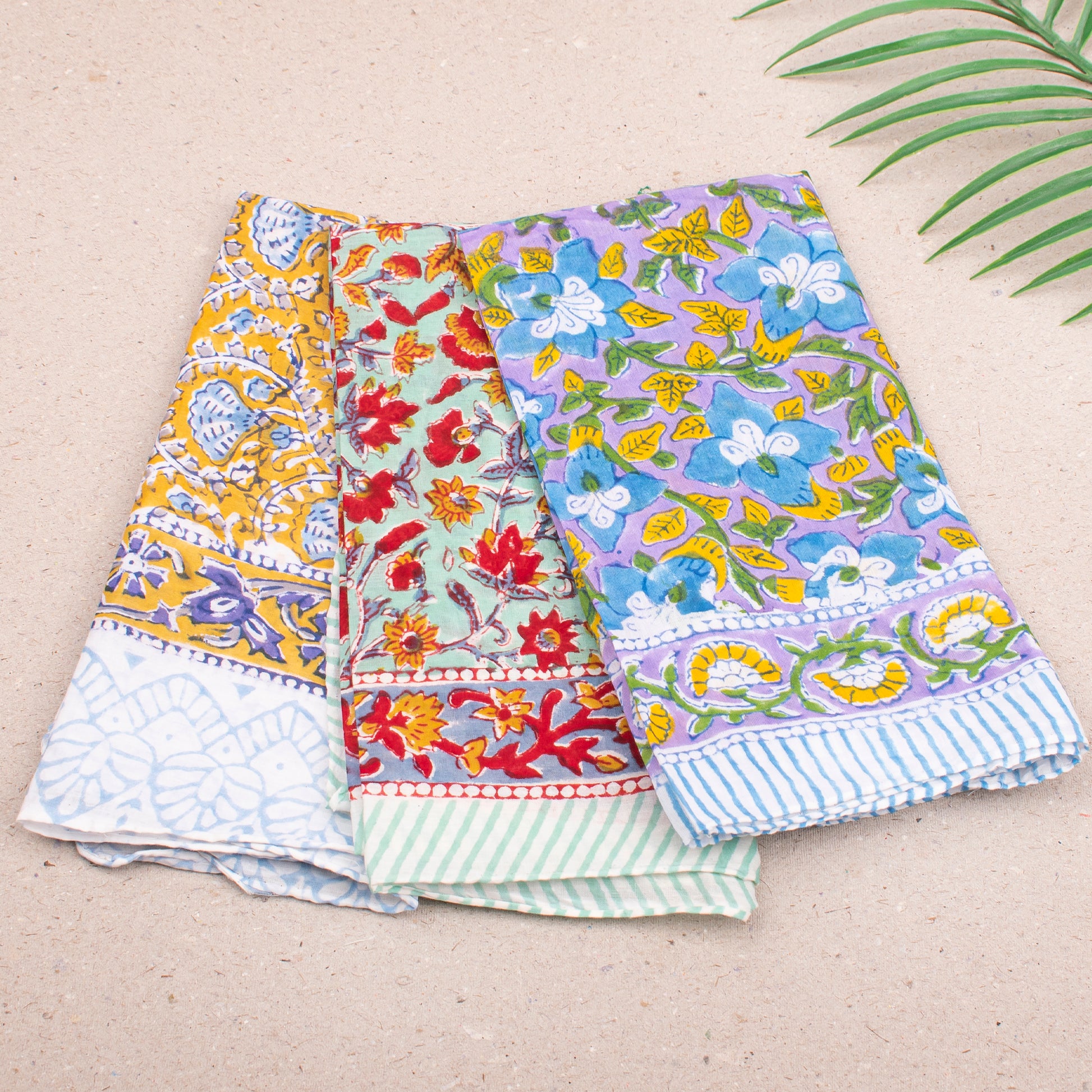 Lightweight Handmade Cotton Bandana, Reusable Boho Headwrap Scarf, Block Printed Summer Style For Hair, Neck Or Face, Perfect Gift Idea - 3pcs