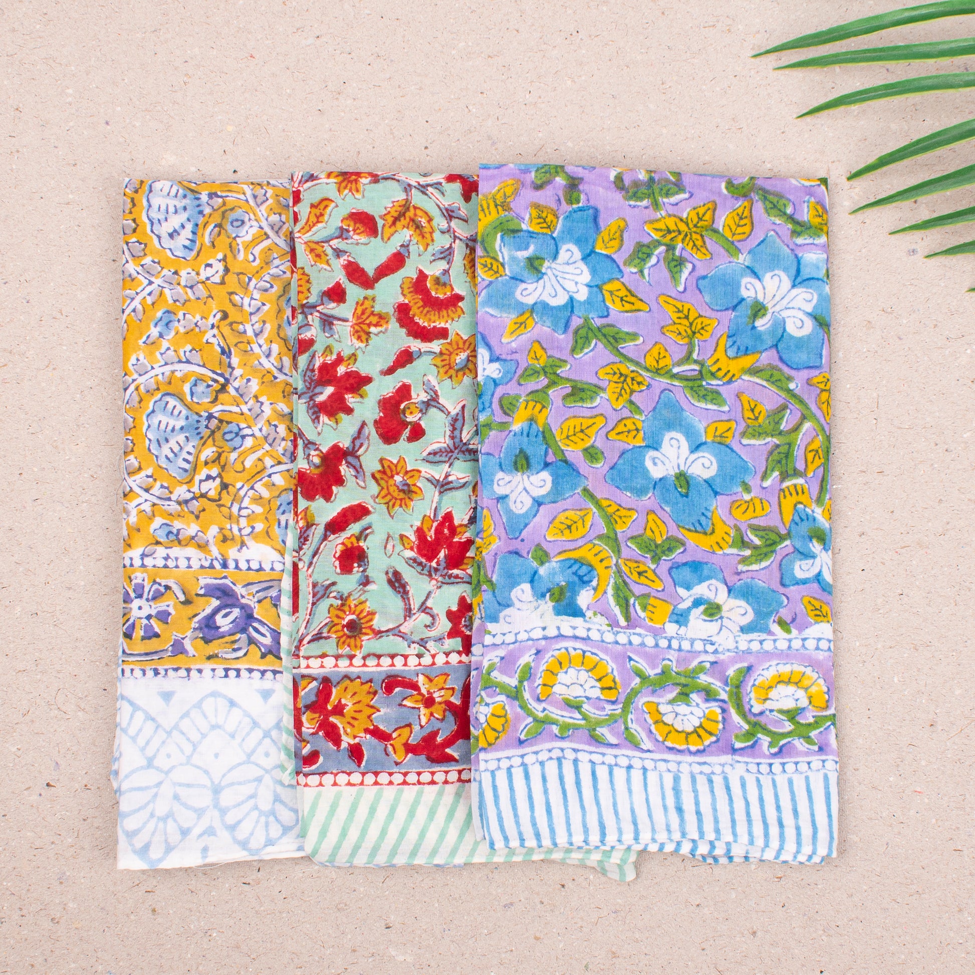 Lightweight Handmade Cotton Bandana, Reusable Boho Headwrap Scarf, Block Printed Summer Style For Hair, Neck Or Face, Perfect Gift Idea - 3pcs