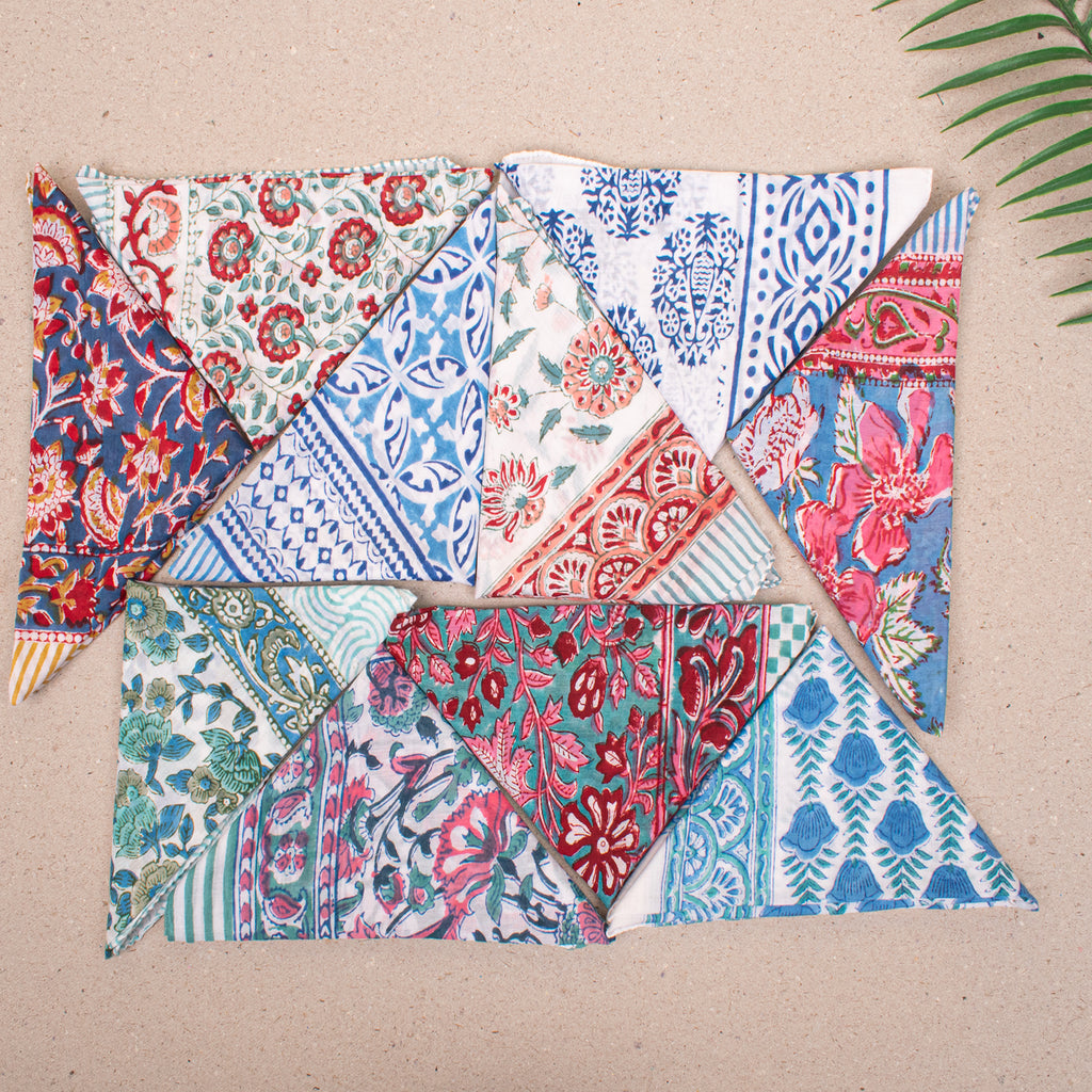Set of 10 - Organic Cotton Bandana, Handmade Lightweight Scarf, Block Printed Hair Or Neck Wrap, Sustainable Fashion Accessory Gift For All