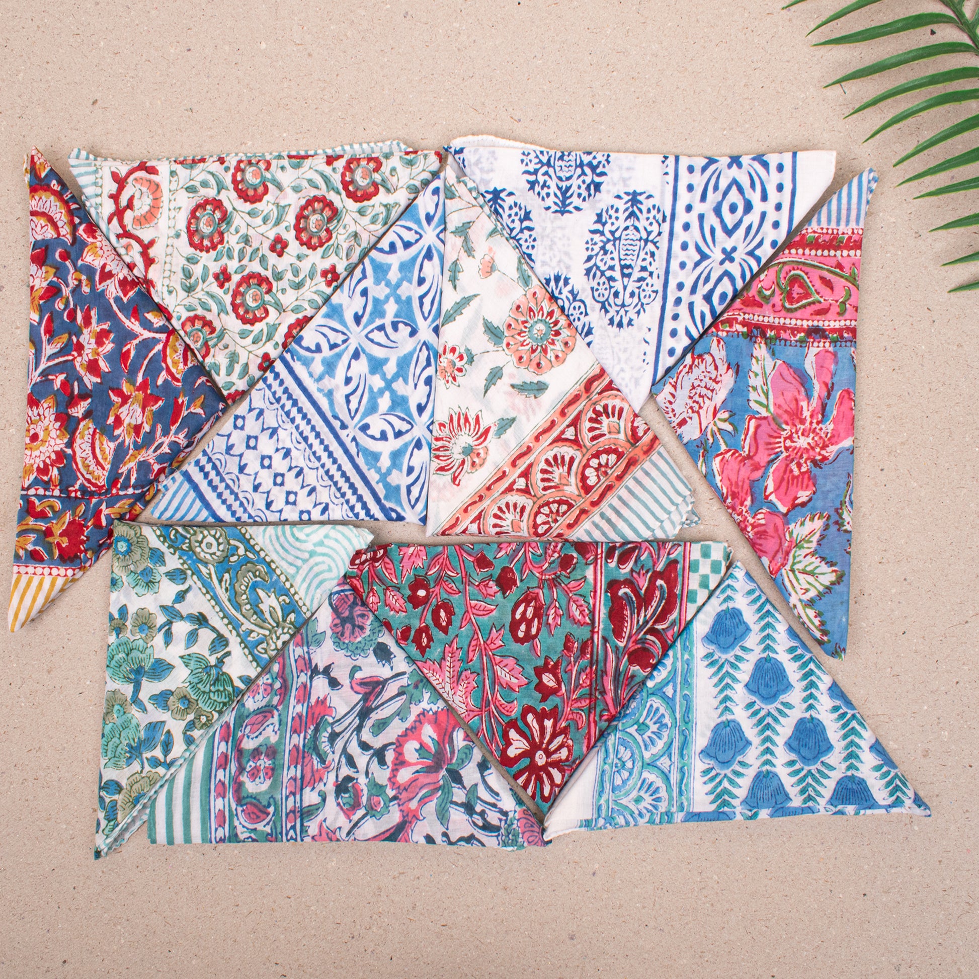 Set of 10 - Organic Cotton Bandana, Handmade Lightweight Scarf, Block Printed Hair Or Neck Wrap, Sustainable Fashion Accessory Gift For All