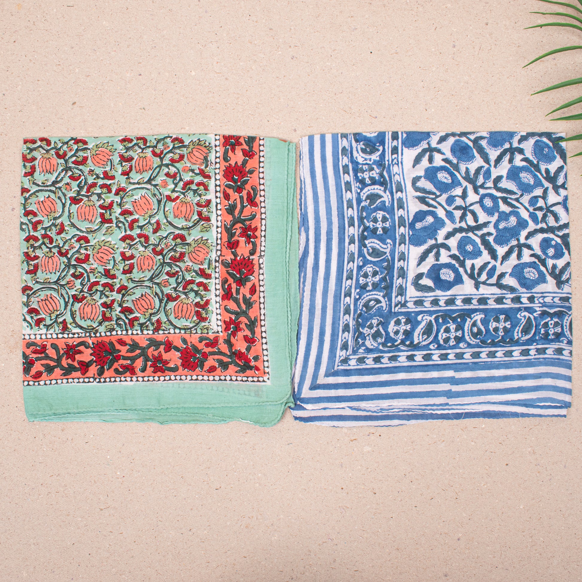 Set of 10 - Handmade Lightweight Cotton Bandana, Bohemian Block Printed Everyday Scarf, Unisex Sustainable Fashion Gift, Hair Or Neck Wrap For All