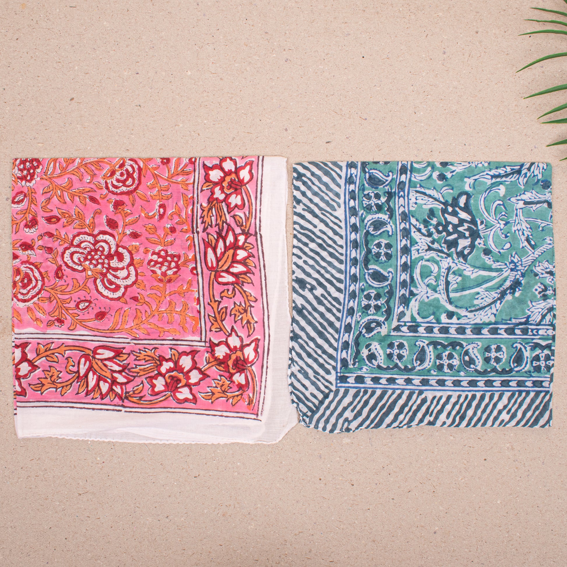 Set of 10 - Handmade Lightweight Cotton Bandana, Bohemian Block Printed Everyday Scarf, Unisex Sustainable Fashion Gift, Hair Or Neck Wrap For All