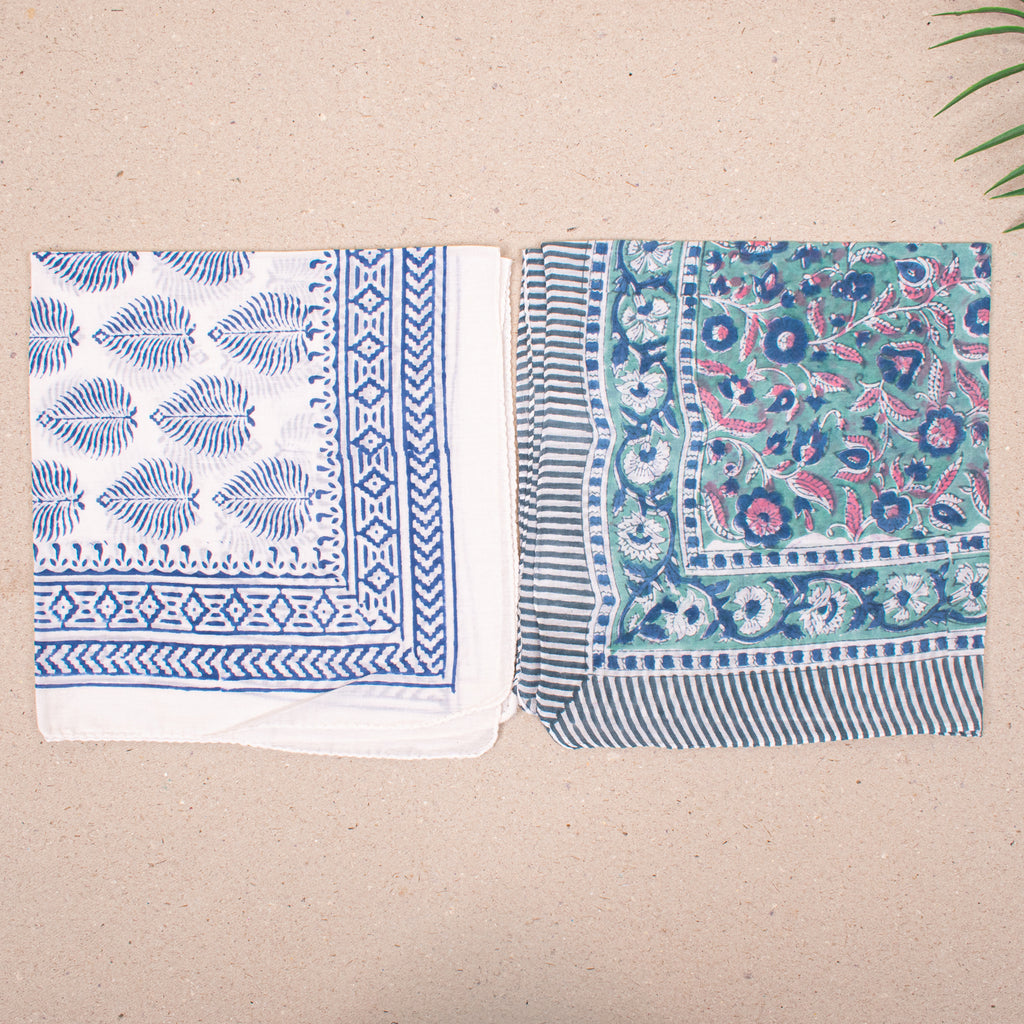 Set of 10 - Handmade Lightweight Cotton Bandana, Bohemian Block Printed Everyday Scarf, Unisex Sustainable Fashion Gift, Hair Or Neck Wrap For All