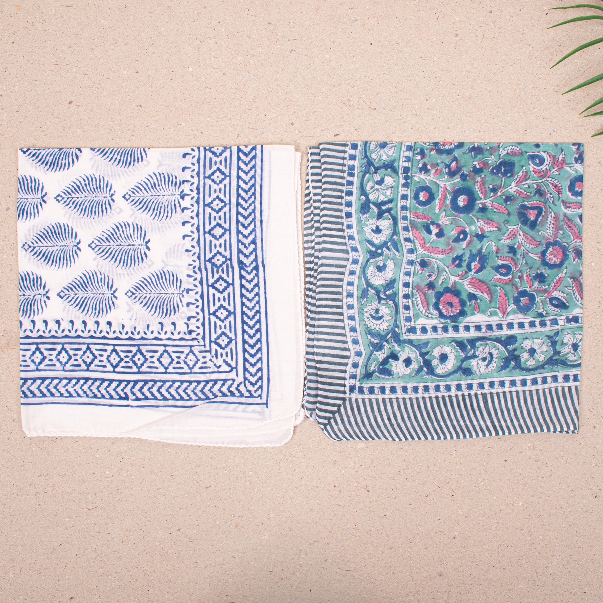 Set of 10 - Handmade Lightweight Cotton Bandana, Bohemian Block Printed Everyday Scarf, Unisex Sustainable Fashion Gift, Hair Or Neck Wrap For All