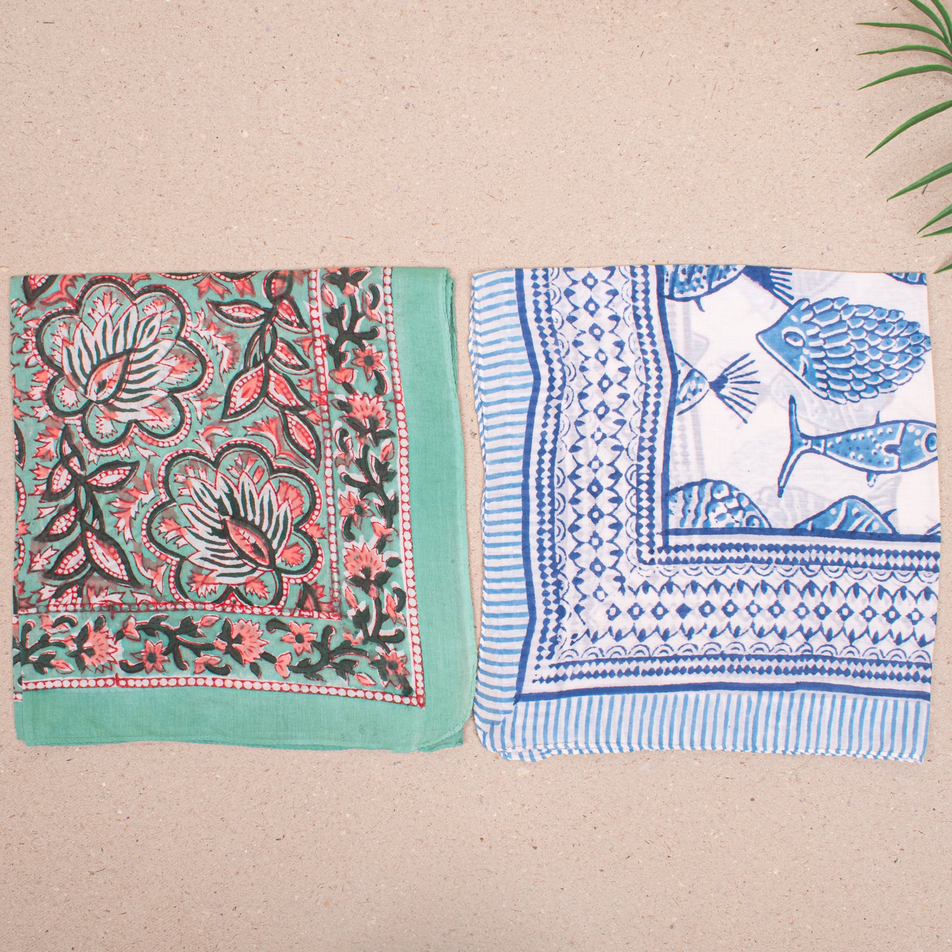 Set of 10 - Handmade Lightweight Cotton Bandana, Bohemian Block Printed Everyday Scarf, Unisex Sustainable Fashion Gift, Hair Or Neck Wrap For All
