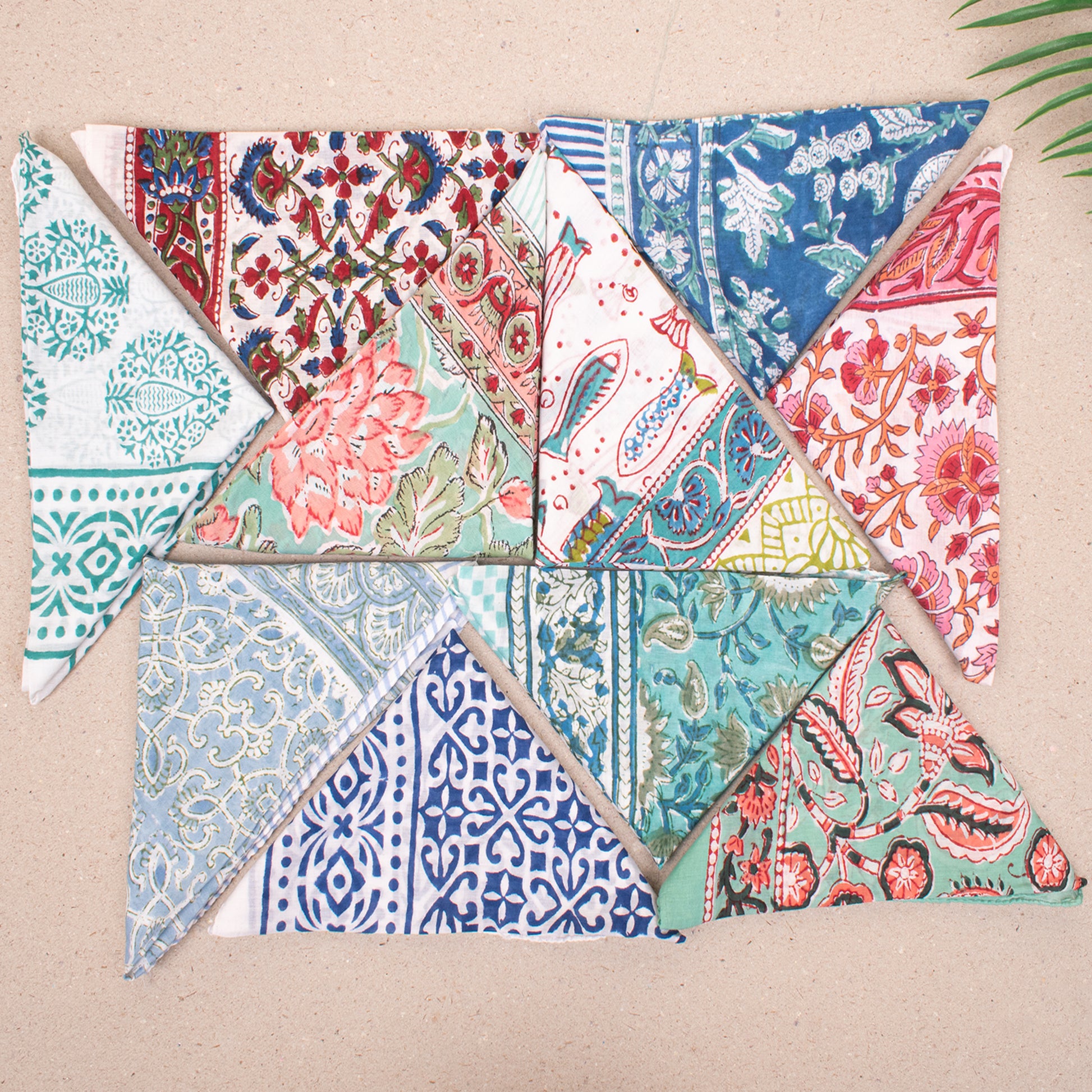 Set of 10 - Cotton Bandana, Hand Block Printed Paisley Scarf, Hair Or Neck Wrap, Boho Sustainable Accessory, Eco-Friendly Fashion Gift