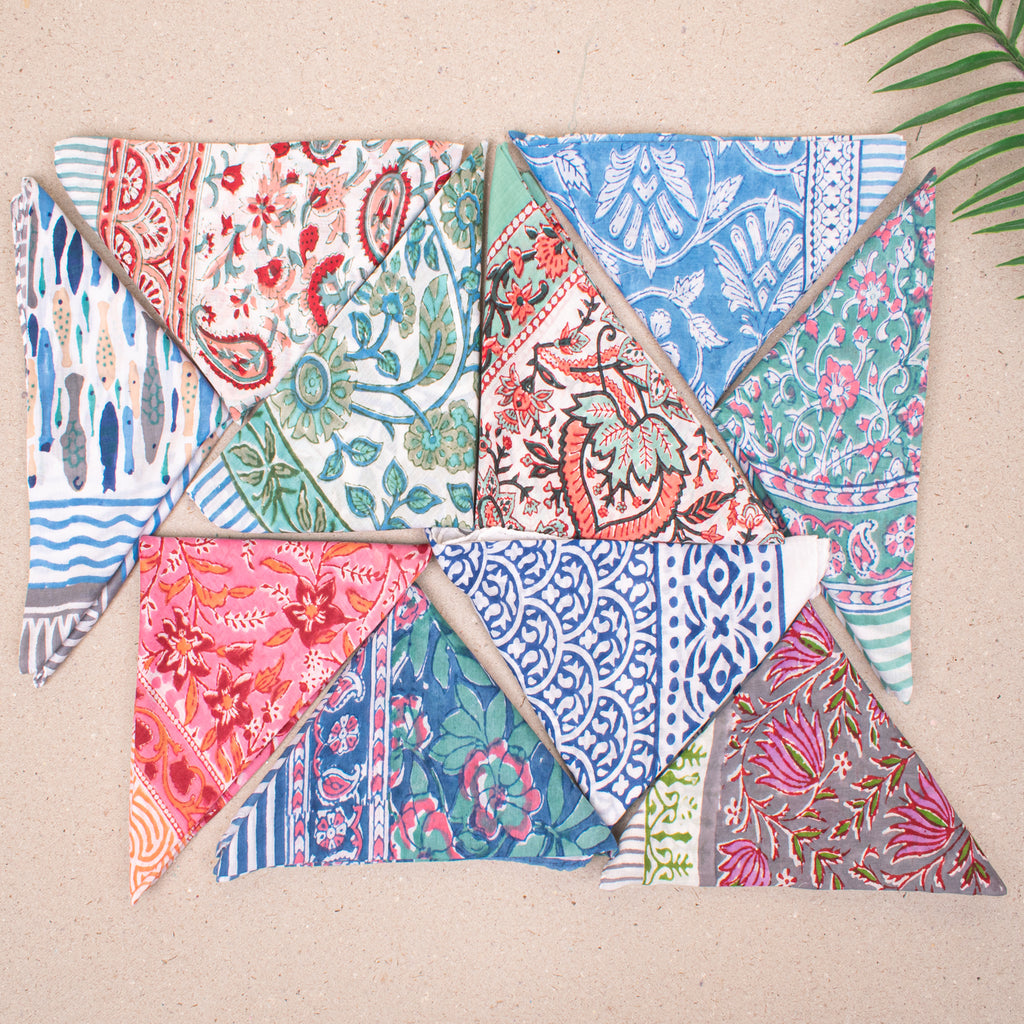 Set of 10 - Colorful Cotton Boho Bandana, Handmade Lightweight Scarf, Block Printed Paisley Hair Or Neck Wrap, Sustainable Unisex Accessory Fashion Gift