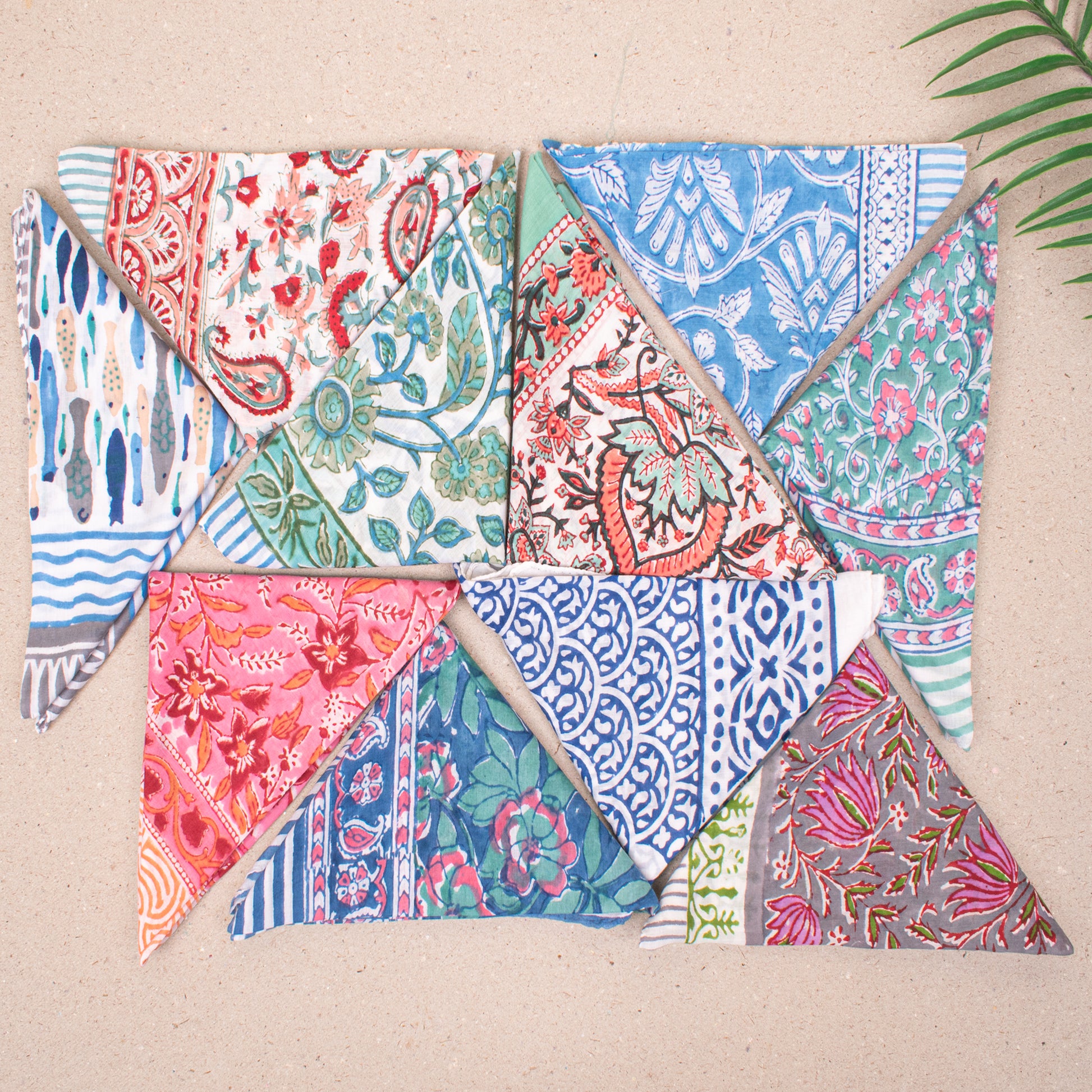 Set of 10 - Colorful Cotton Boho Bandana, Handmade Lightweight Scarf, Block Printed Paisley Hair Or Neck Wrap, Sustainable Unisex Accessory Fashion Gift