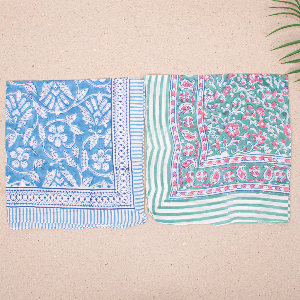 Set of 10 - Colorful Cotton Boho Bandana, Handmade Lightweight Scarf, Block Printed Paisley Hair Or Neck Wrap, Sustainable Unisex Accessory Fashion Gift