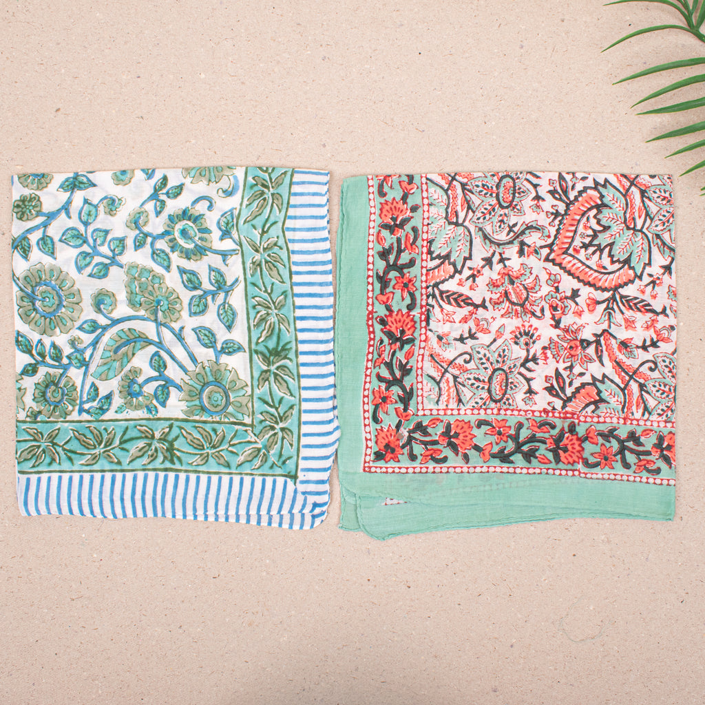 Set of 10 - Colorful Cotton Boho Bandana, Handmade Lightweight Scarf, Block Printed Paisley Hair Or Neck Wrap, Sustainable Unisex Accessory Fashion Gift
