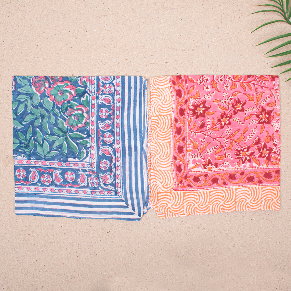 Set of 10 - Colorful Cotton Boho Bandana, Handmade Lightweight Scarf, Block Printed Paisley Hair Or Neck Wrap, Sustainable Unisex Accessory Fashion Gift
