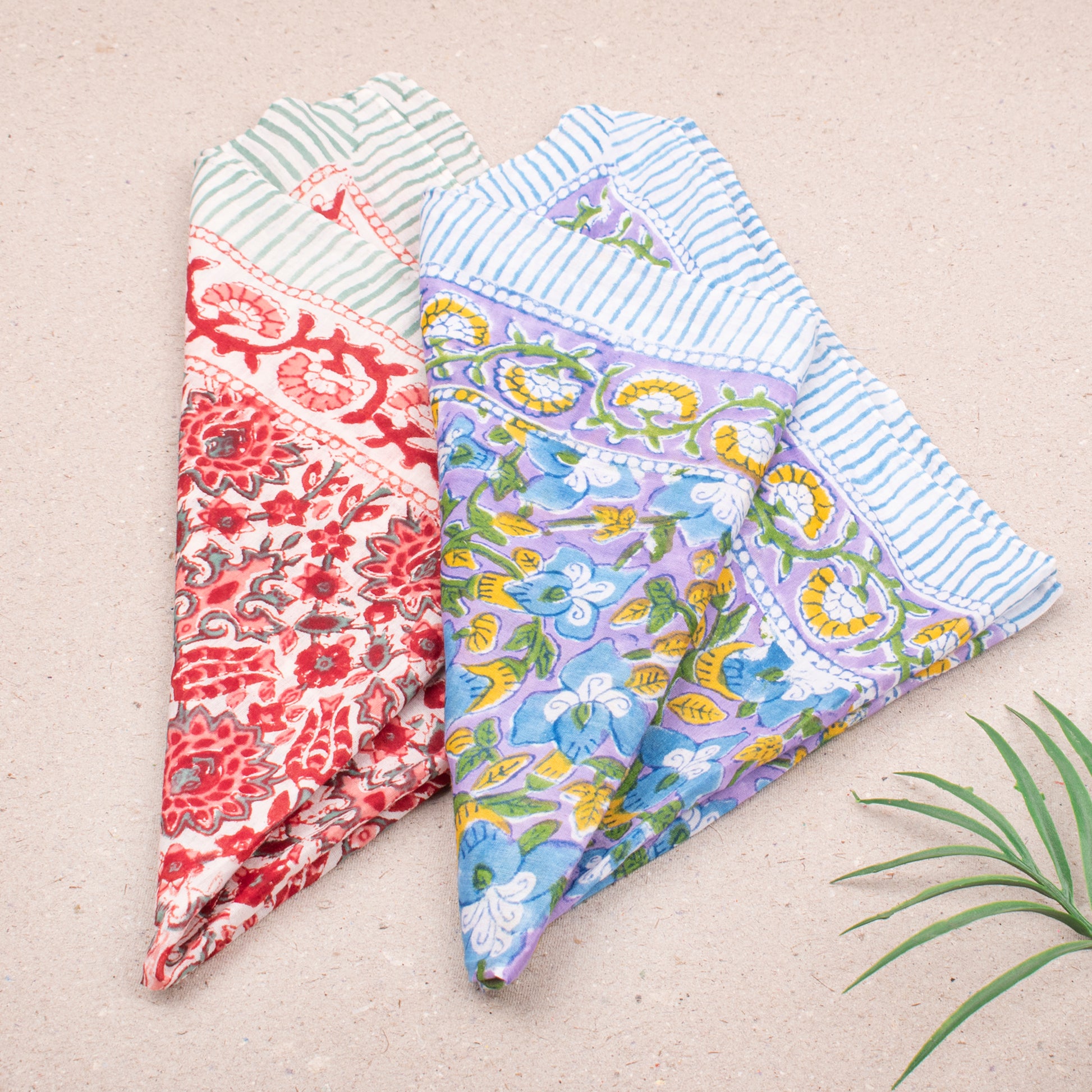 Hand Block Printed Cotton Bandana, Boho Reusable Scarf For Face Or Hair, Lightweight Headwrap For Summer Outfits, Unisex Gift For Her - 2pcs
