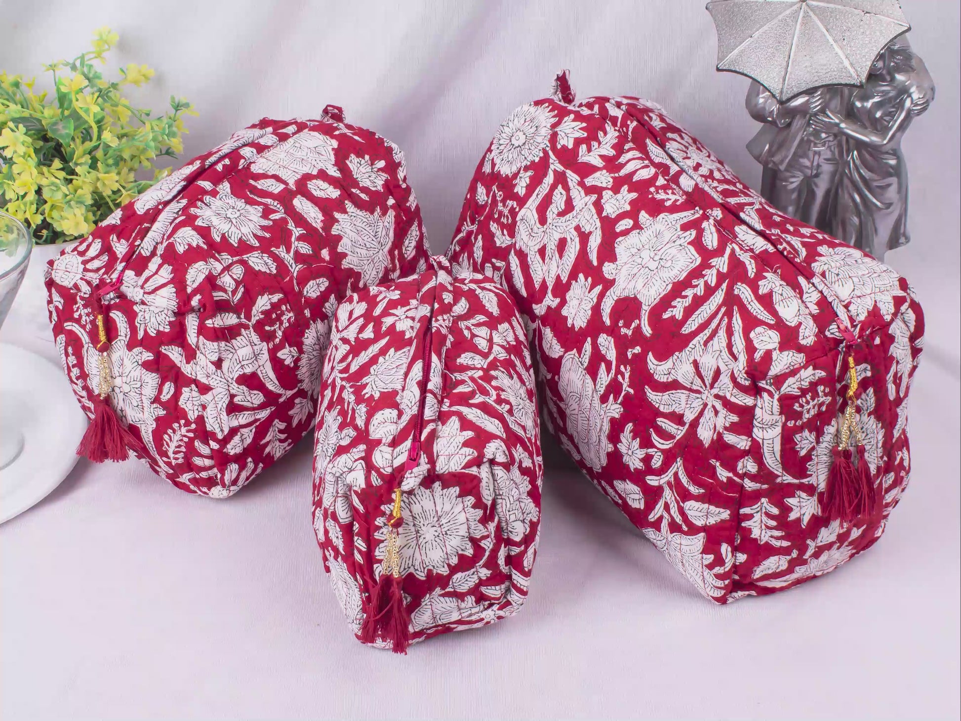 Set Of 3 Cotton Makeup Bags, Lightweight Cotton Makeup Bags, Eco-Friendly Cotton Bags, Soft Cotton Fabric Cosmetic Bags, Travel Organizer Pouches