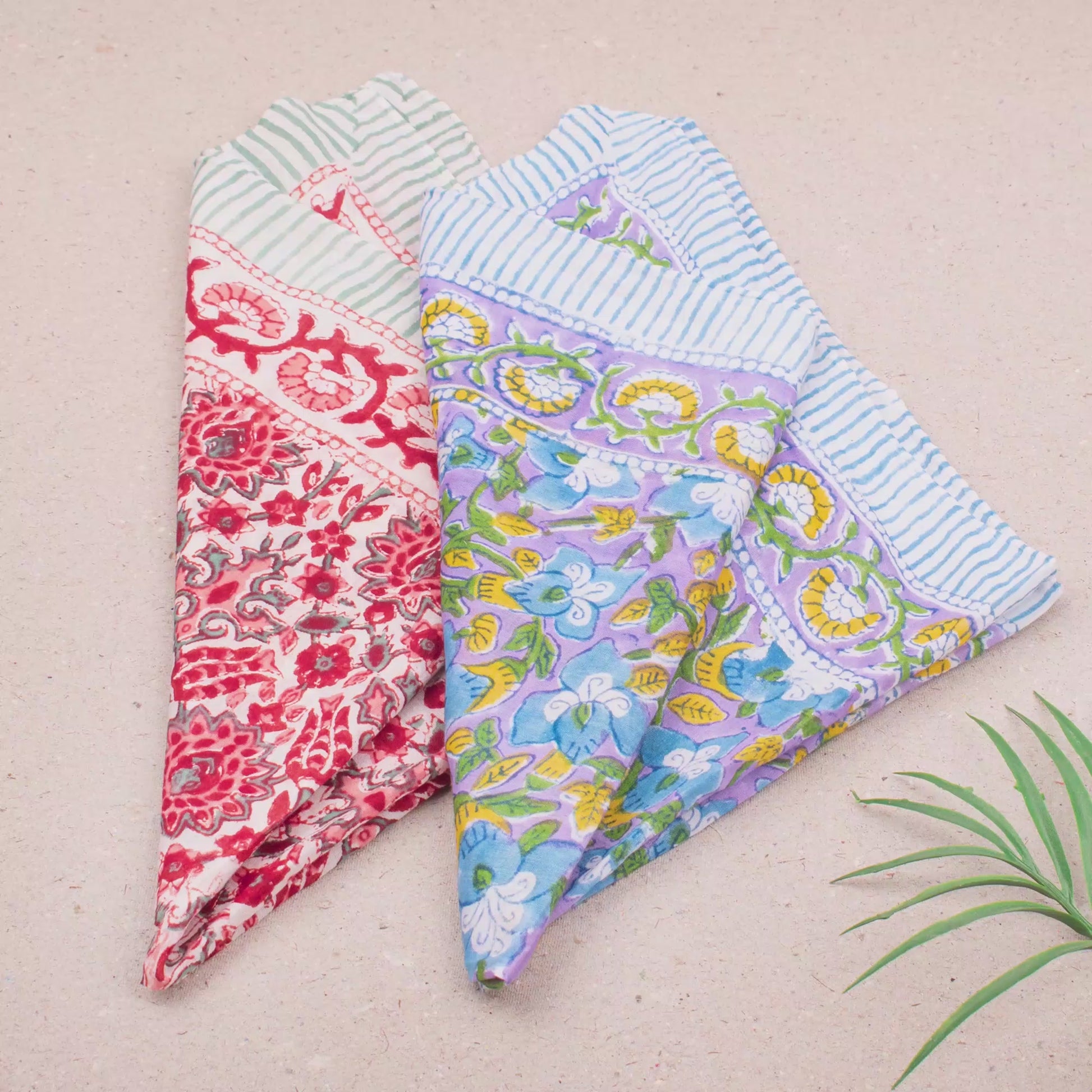 Hand Block Printed Cotton Bandana, Boho Reusable Scarf For Face Or Hair, Lightweight Headwrap For Summer Outfits, Unisex Gift For Her - 2pcs
