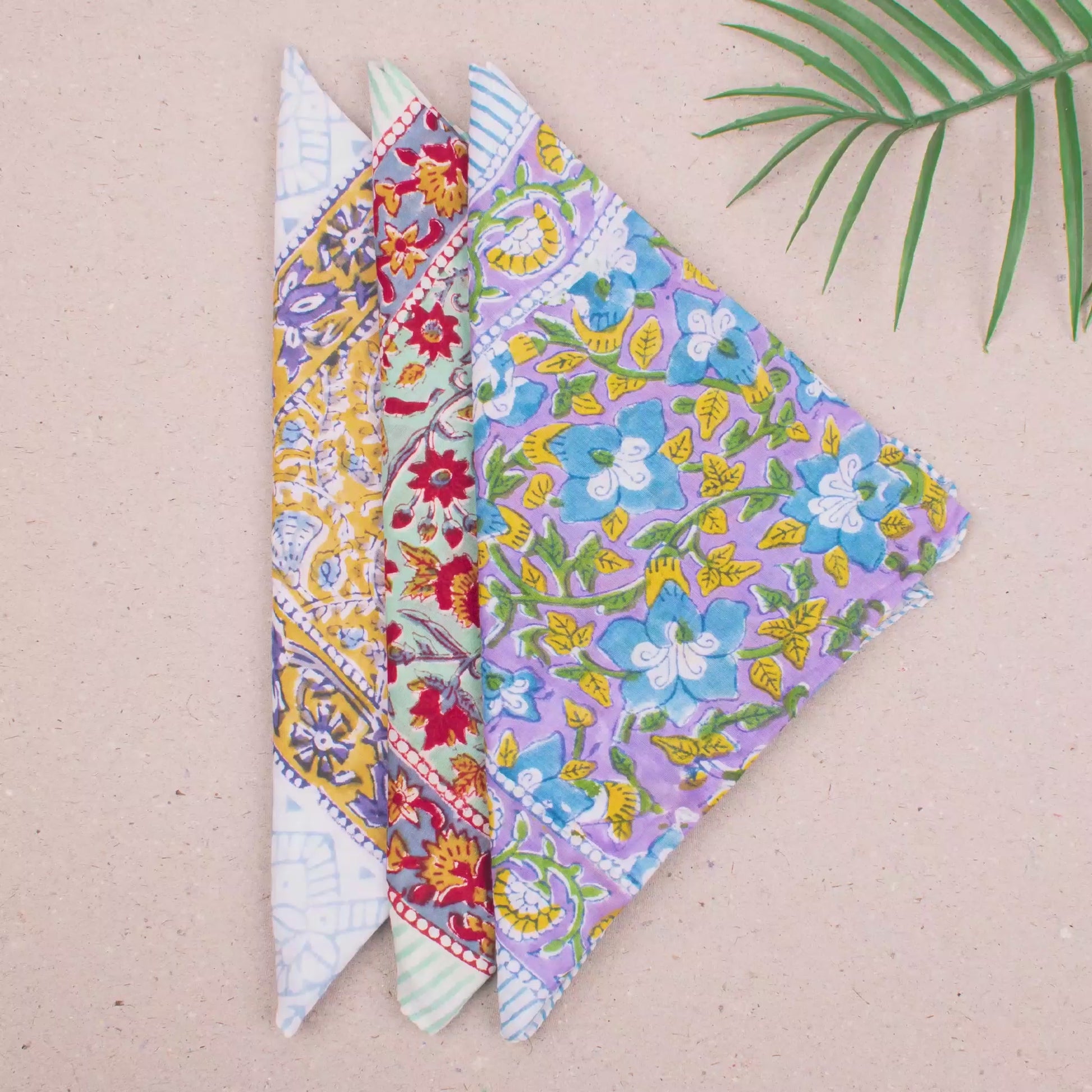 Lightweight Handmade Cotton Bandana, Reusable Boho Headwrap Scarf, Block Printed Summer Style For Hair, Neck Or Face, Perfect Gift Idea - 3pcs