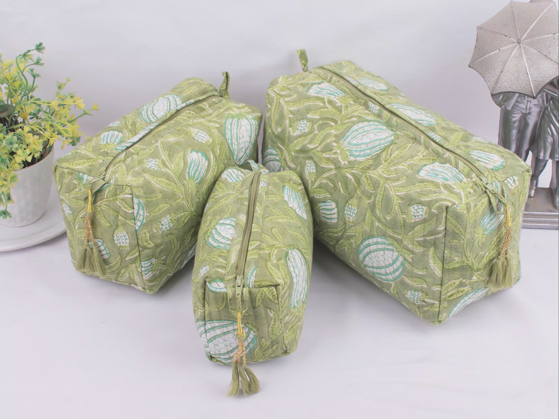 Set of 3 Cotton Makeup Bags, Women's Beauty Bags, Toiletry Bags, Waterproof Wash Bags, Zipper Pouch Bag, Lightweight Cotton Bags